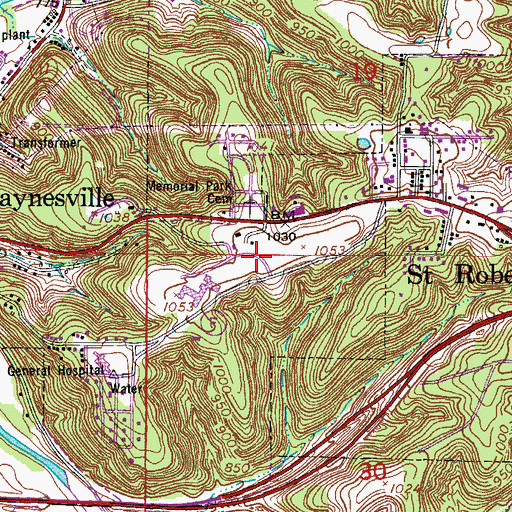 Topographic Map of Waynesville Memorial Airfield (historical), MO