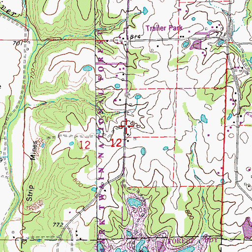 Topographic Map of Oak Grove School (historical), MO