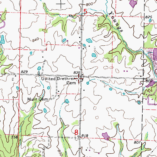 Topographic Map of United Brethren Church (historical), MO