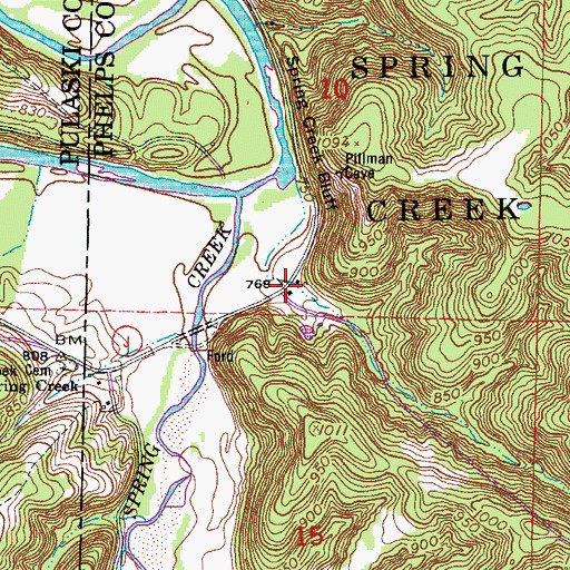 Topographic Map of Spring Creek School, MO