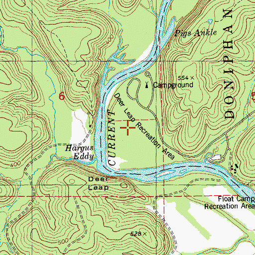 Topographic Map of Deer Leap Recreation Area, MO