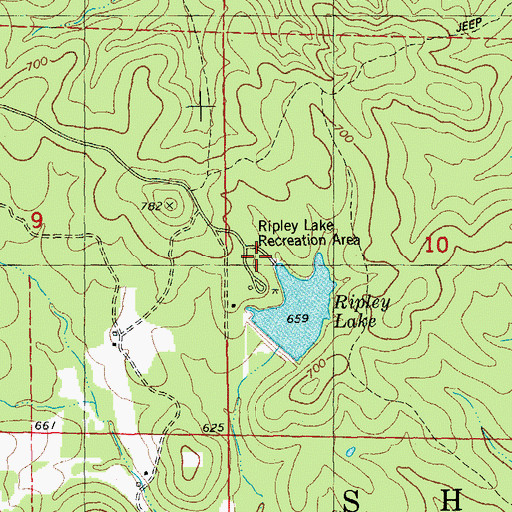 Topographic Map of Ripley Lake Recreation Area, MO