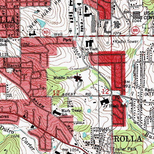 Topographic Map of Middle School, MO
