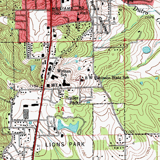 Topographic Map of B W Robinson State School, MO