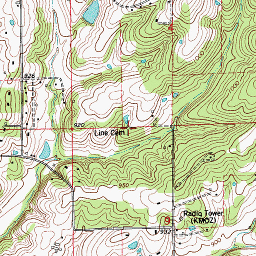 Topographic Map of Line Cemetery, MO