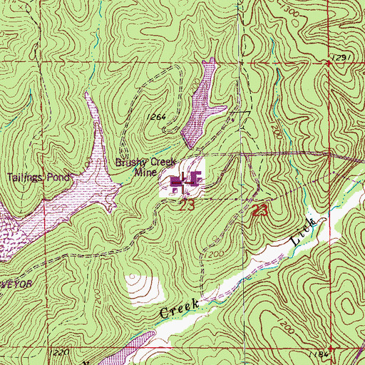 Topographic Map of Brushy Creek Mine, MO