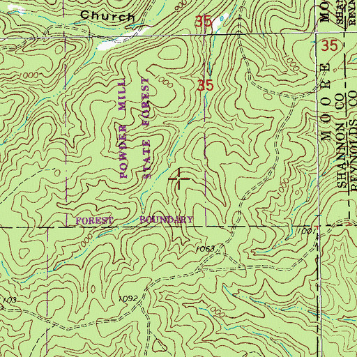 Topographic Map of Powder Mill State Forest, MO