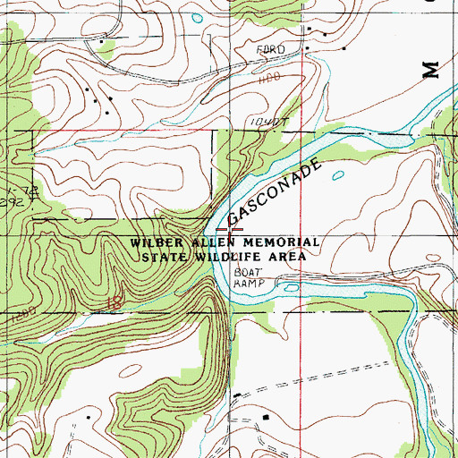 Topographic Map of Wilber Allen Memorial State Wildlife Area, MO