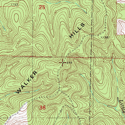 Topographic Map of Walker Hills, MO