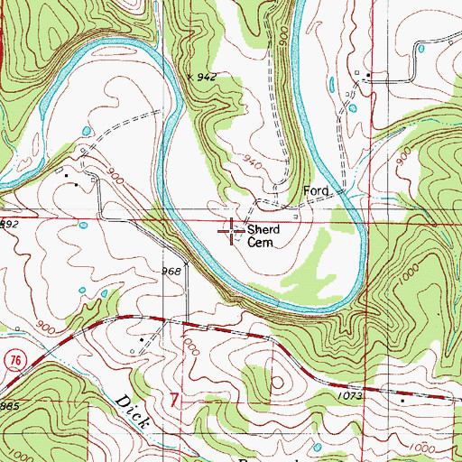 Topographic Map of Sherd Cemetery, MO