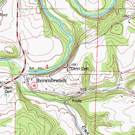 Topographic Map of Dann Cemetery, MO