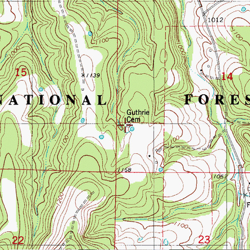 Topographic Map of Guthrie Cemetery, MO