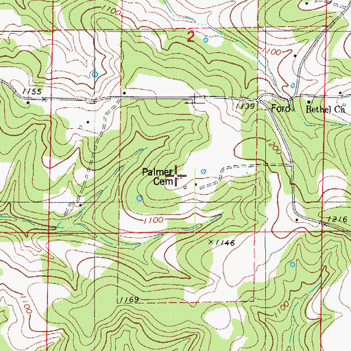 Topographic Map of Palmer Cemetery, MO