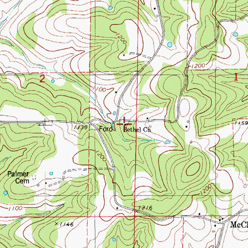 Topographic Map of Bethel Church, MO