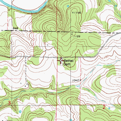 Topographic Map of Bethel Cemetery, MO