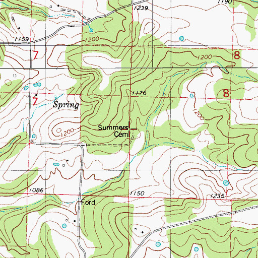 Topographic Map of Summers Cemetery, MO