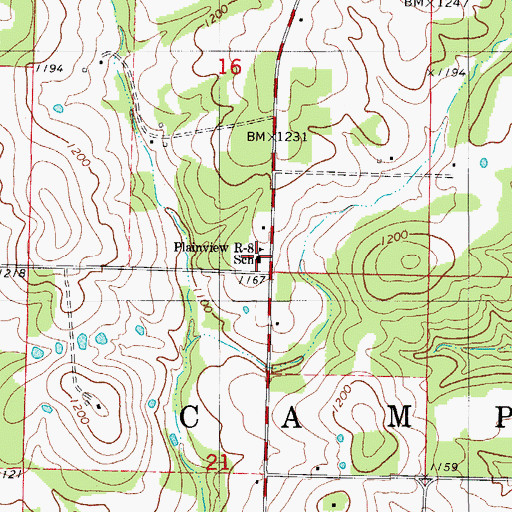 Topographic Map of Plainview R-8 School, MO