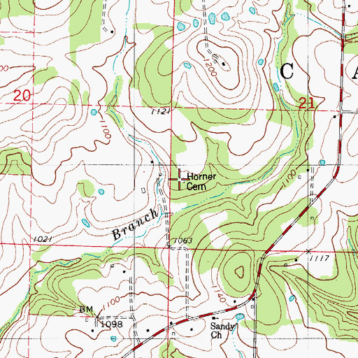 Topographic Map of Horner Cemetery, MO