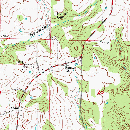 Topographic Map of Sandy Church, MO