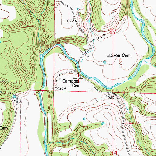 Topographic Map of Campbell Cemetery, MO