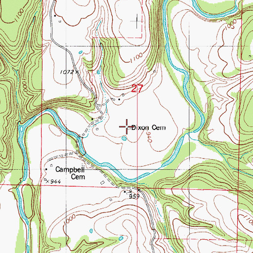 Topographic Map of Dixon Cemetery, MO