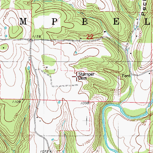 Topographic Map of Stamper Cemetery, MO