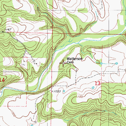 Topographic Map of Watterson Cemetery, MO
