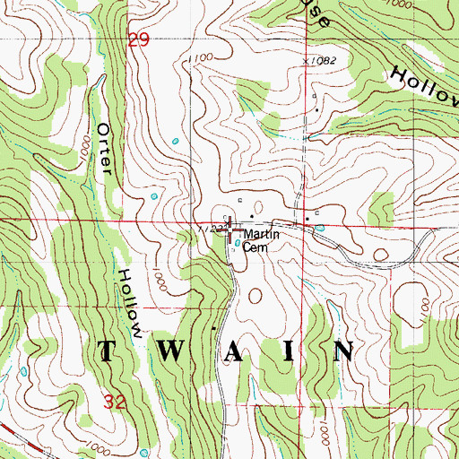 Topographic Map of Martin Cemetery, MO