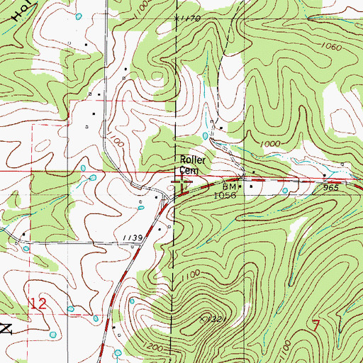 Topographic Map of Roller Cemetery, MO