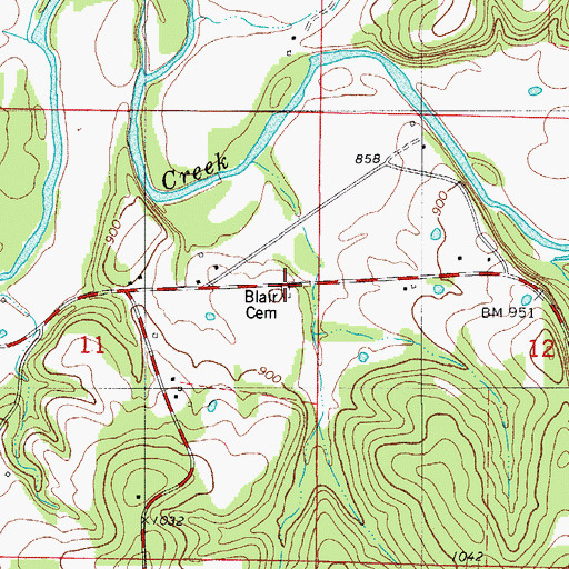 Topographic Map of Blair Cemetery, MO