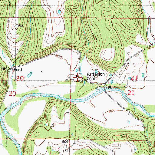Topographic Map of Patterson Cemetery, MO