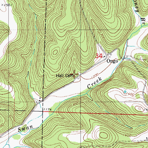 Topographic Map of Hall Cemetery, MO