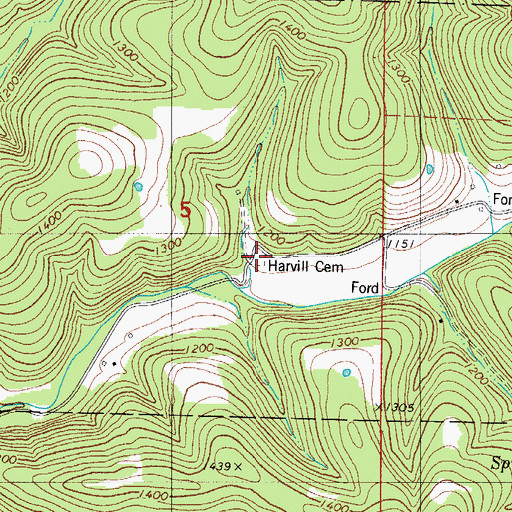 Topographic Map of Harvill Cemetery, MO