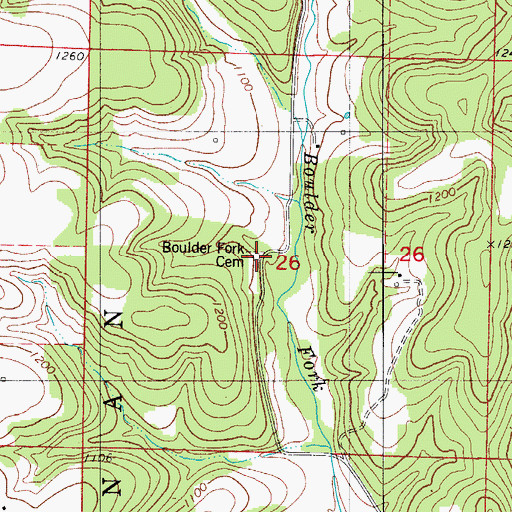 Topographic Map of Boulder Fork Cemetery, MO