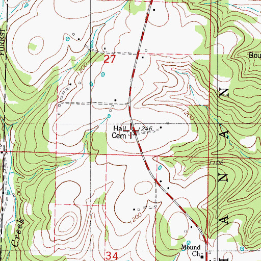 Topographic Map of Hall Cemetery, MO