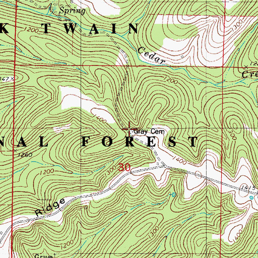 Topographic Map of Gray Cemetery, MO