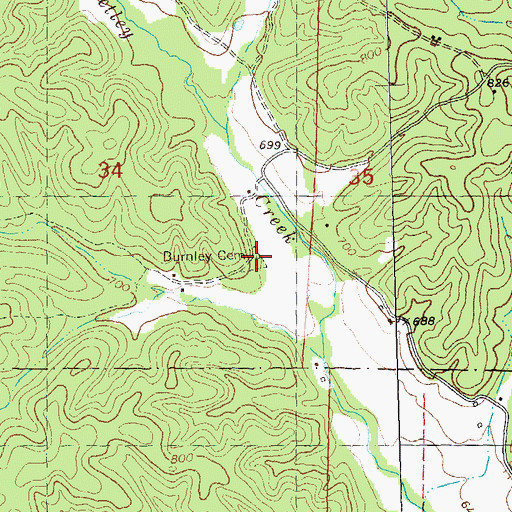 Topographic Map of Burnley Cemetery, MO