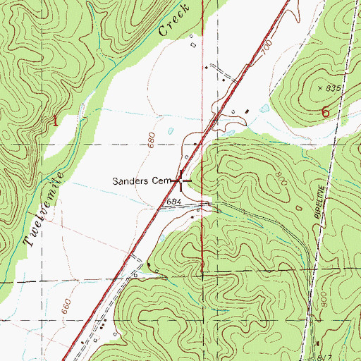 Topographic Map of Sanders Cemetery, MO