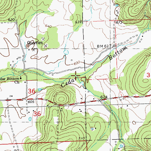 Topographic Map of Strickland Creek, MO