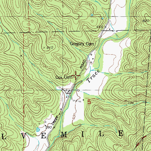 Topographic Map of Cox Cemetery, MO