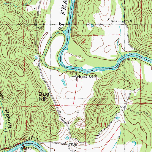 Topographic Map of East Cemetery, MO
