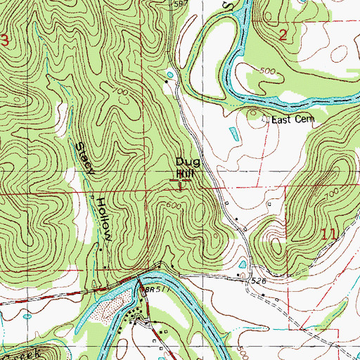 Topographic Map of Dug Hill, MO