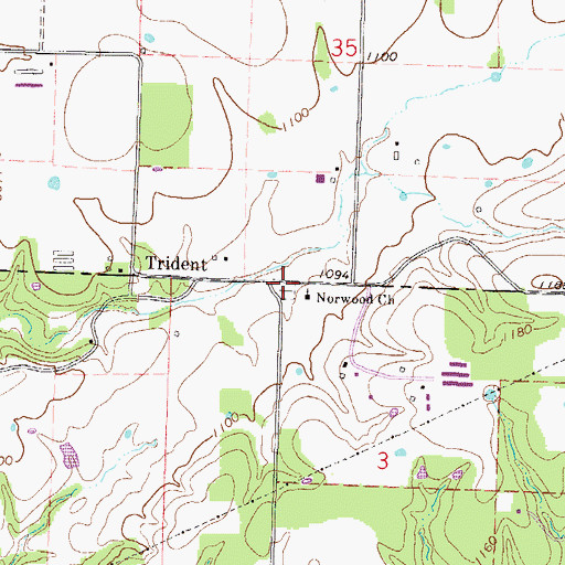 Topographic Map of Norwood Cemetery, AR