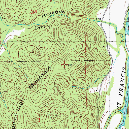 Topographic Map of Stumbeaugh Mountain, MO