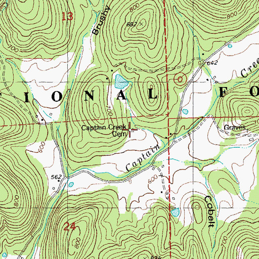 Topographic Map of Captain Creek Cemetery, MO