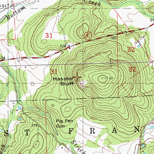 Topographic Map of Hassler Bluff, MO