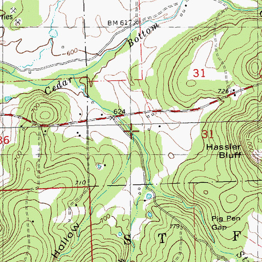 Topographic Map of Polly Hollow, MO