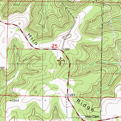 Topographic Map of Hilo Ridge, MO