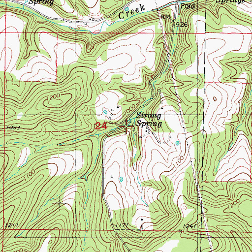 Topographic Map of Strong Spring, MO