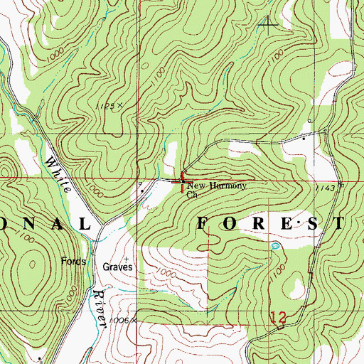 Topographic Map of New Harmony Church, MO